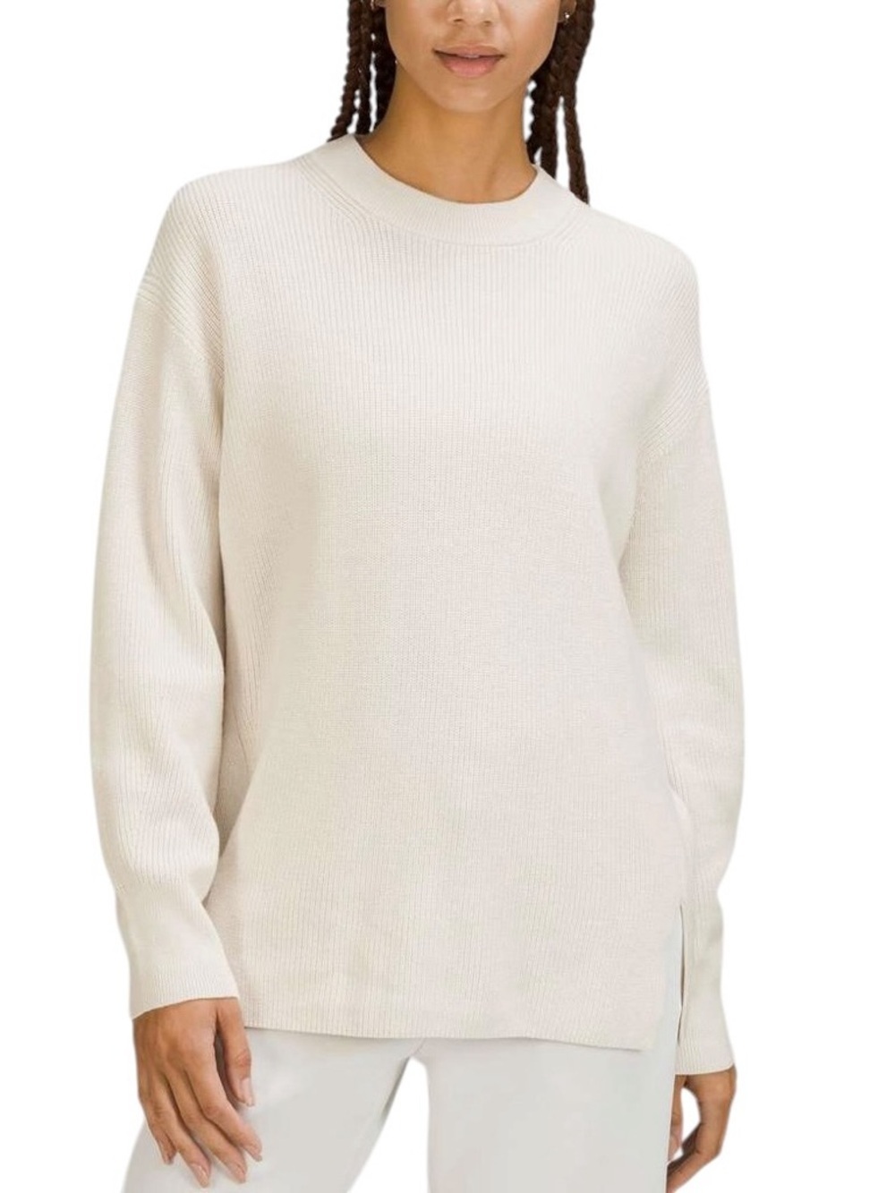 Lululemon Merino Wool-Blend Ribbed Crewneck Sweater White Opal Sz 10 / L